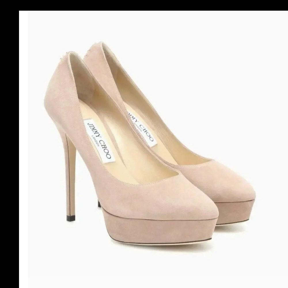 Jimmy Choo 9 Jenara 125 Suede Platform Pumps $799 Ballet Nude Heels 39.5